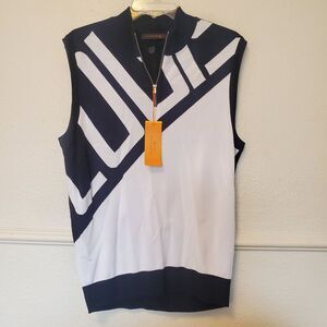 Louis Castel Vest Mens 100 Black White Performance Golf Casual Quarter Zip New M